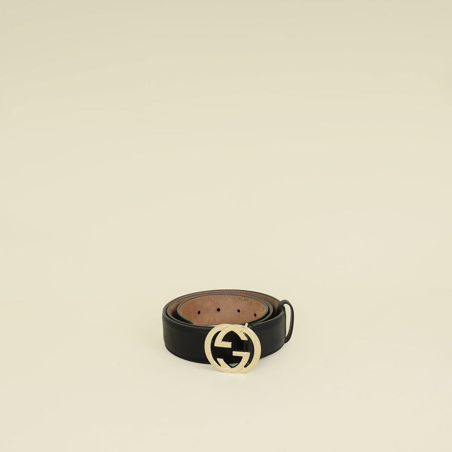 Gucci Black Interlocking G Buckle Belt 36