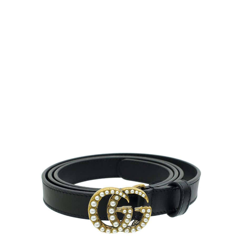 Gucci Black Double G Pearl 20mm Belt 40