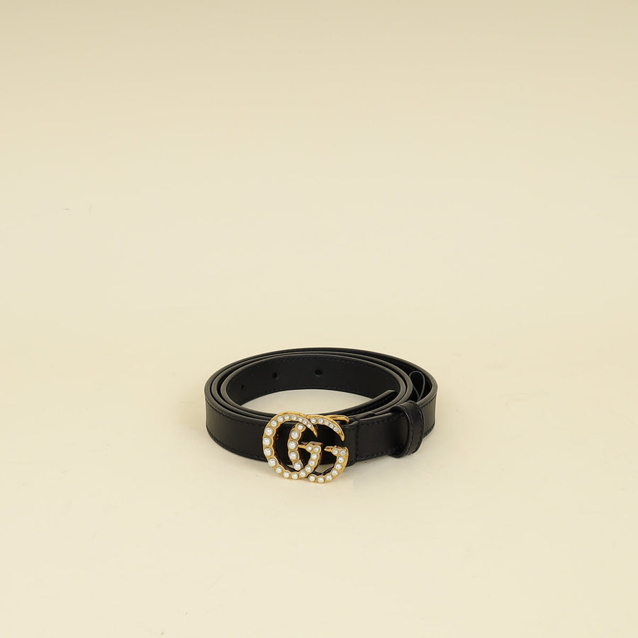 Gucci Black Double G Pearl 20mm Belt 34