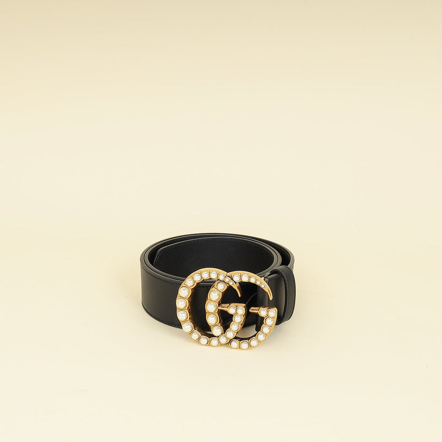Gucci Black Double G Pearl Buckle 40mm Belt 32