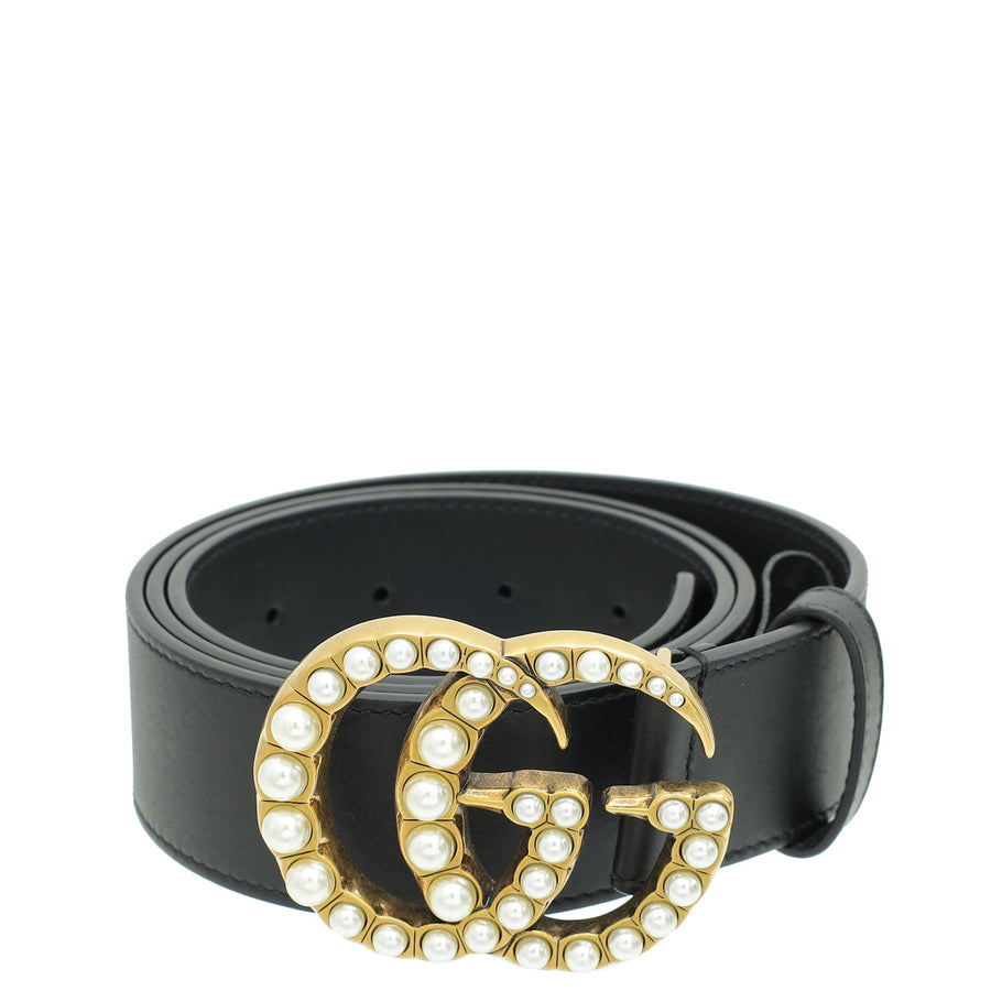 Gucci Black GG Pearl Buckle Belt 38