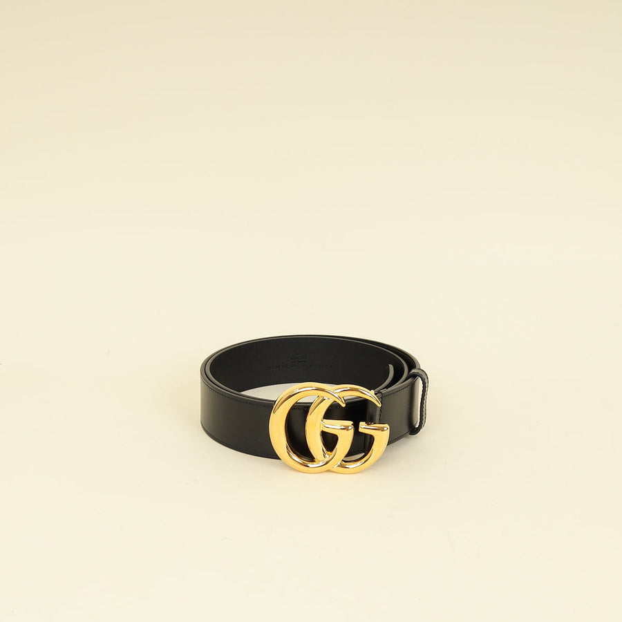 Gucci Black GG Marmont Wide Belt W/ Shiny Buckle 36
