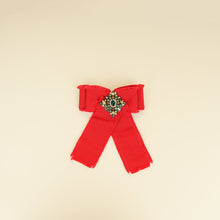 Gucci Red Grosgrain Crystal Bow Brooch