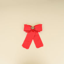 Gucci Red Grosgrain Crystal Bow Brooch