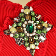 Gucci Red Grosgrain Crystal Bow Brooch