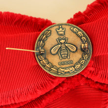 Gucci Red Grosgrain Crystal Bow Brooch
