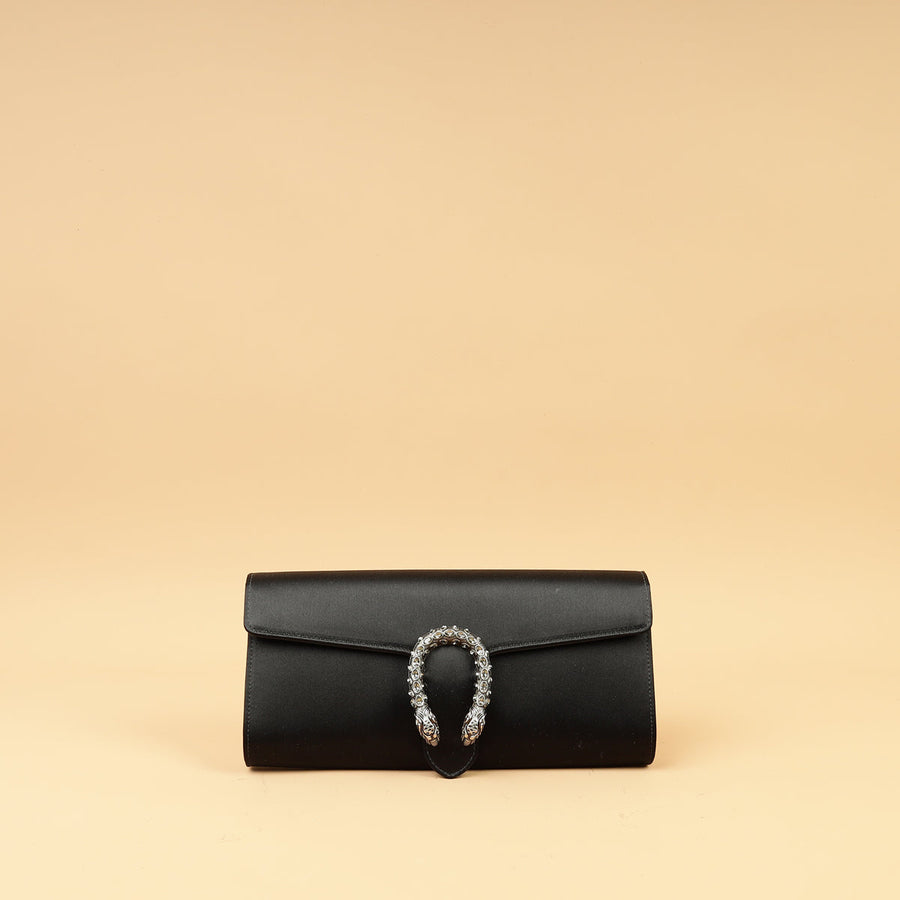 Gucci Black Satin Crystal Dionysus Clutch