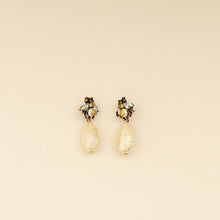 Gucci Aged Gold Finish GG Crystal Pearl Drop Bee Earrings