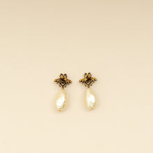Gucci Aged Gold Finish GG Crystal Pearl Drop Bee Earrings