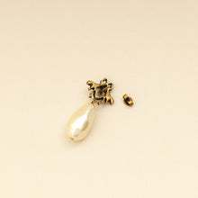 Gucci Aged Gold Finish GG Crystal Pearl Drop Bee Earrings