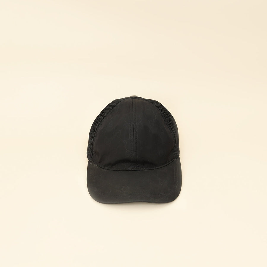 Gucci Black GG Nylon Net Medium Baseball Hat