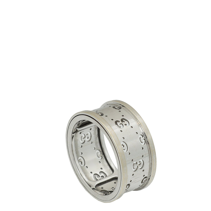 Gucci 18K White Gold GG Rotating Wide Icon Ring 15