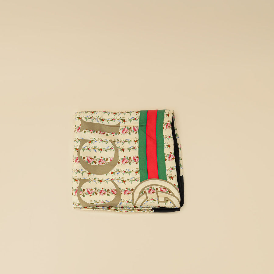 Gucci Multicolor Floral GG Web Print Scarf