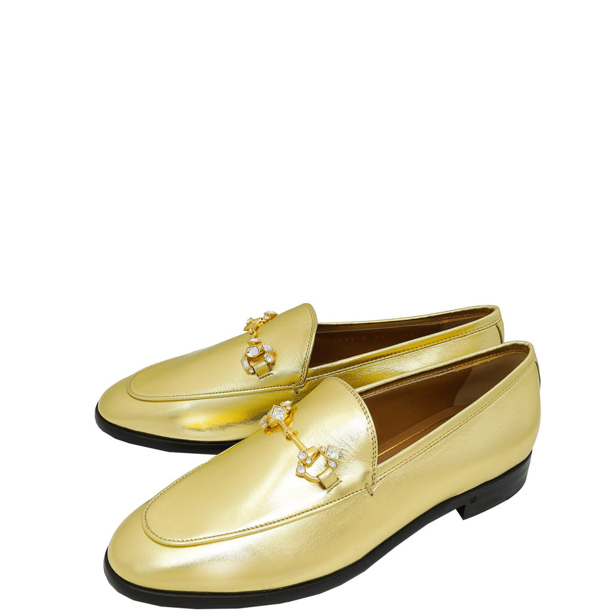 Gucci Gold Jordaan Crystal Loafer 37