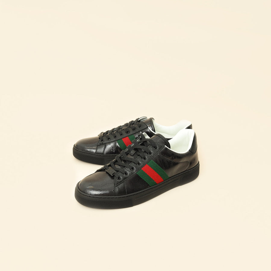 Gucci Black GG Crystal Ace Trainer w/ Web 40.5