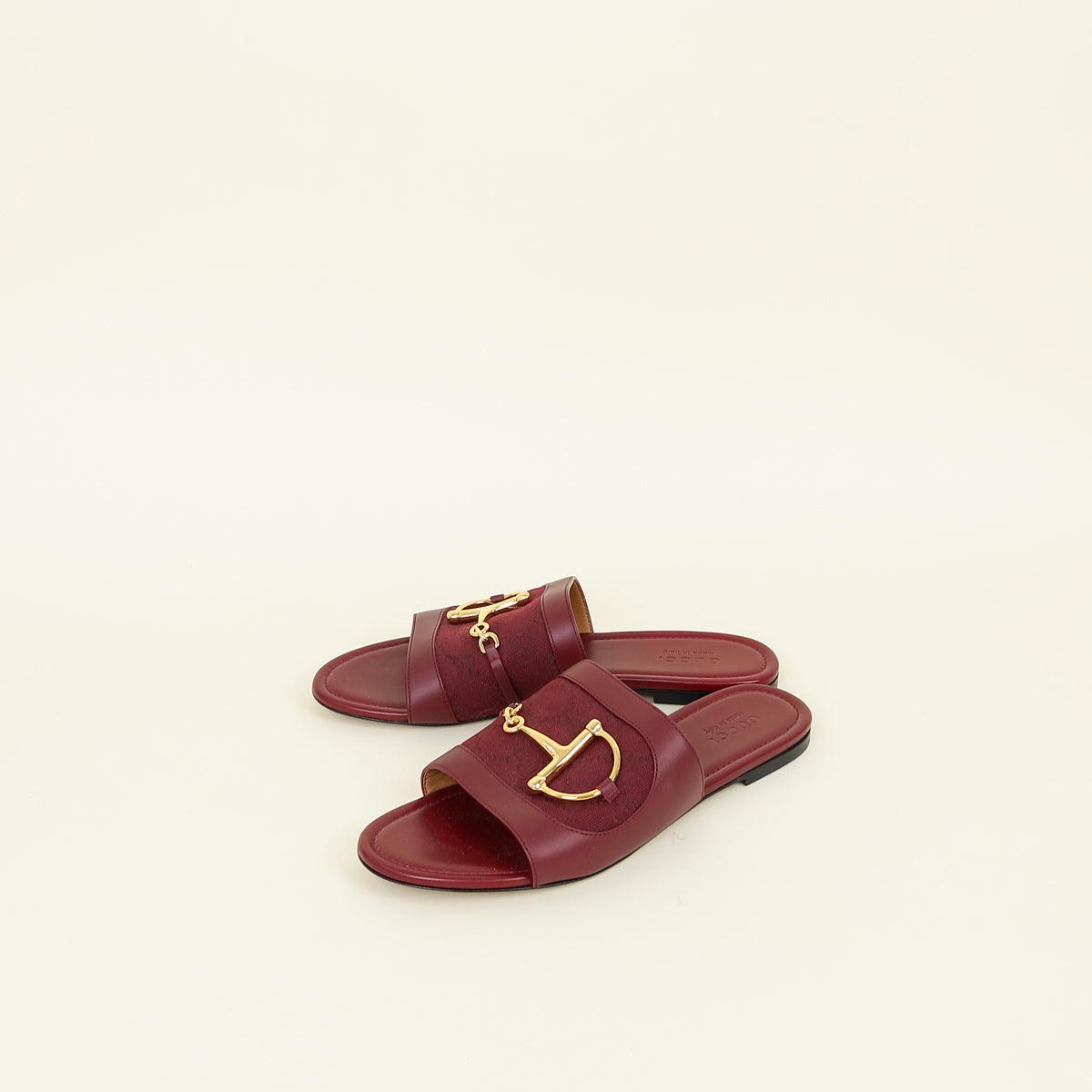 Gucci Burgundy Horsebit Flat Slides 41