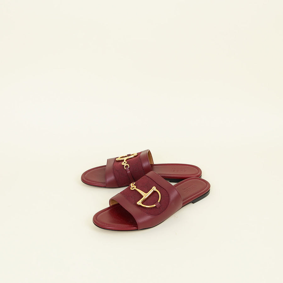 Gucci Burgundy Horsebit Flat Slides 41