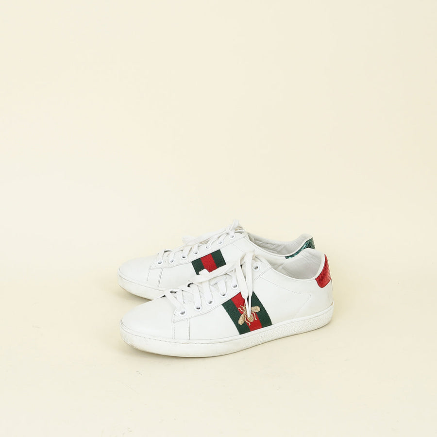 Gucci White Bee Embroidered Ace Sneakers 38