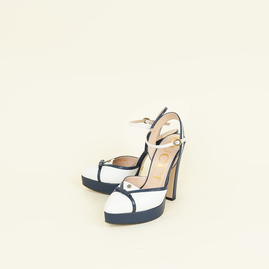 Gucci Bicolor Double G Logo Slingback Pump 37.5