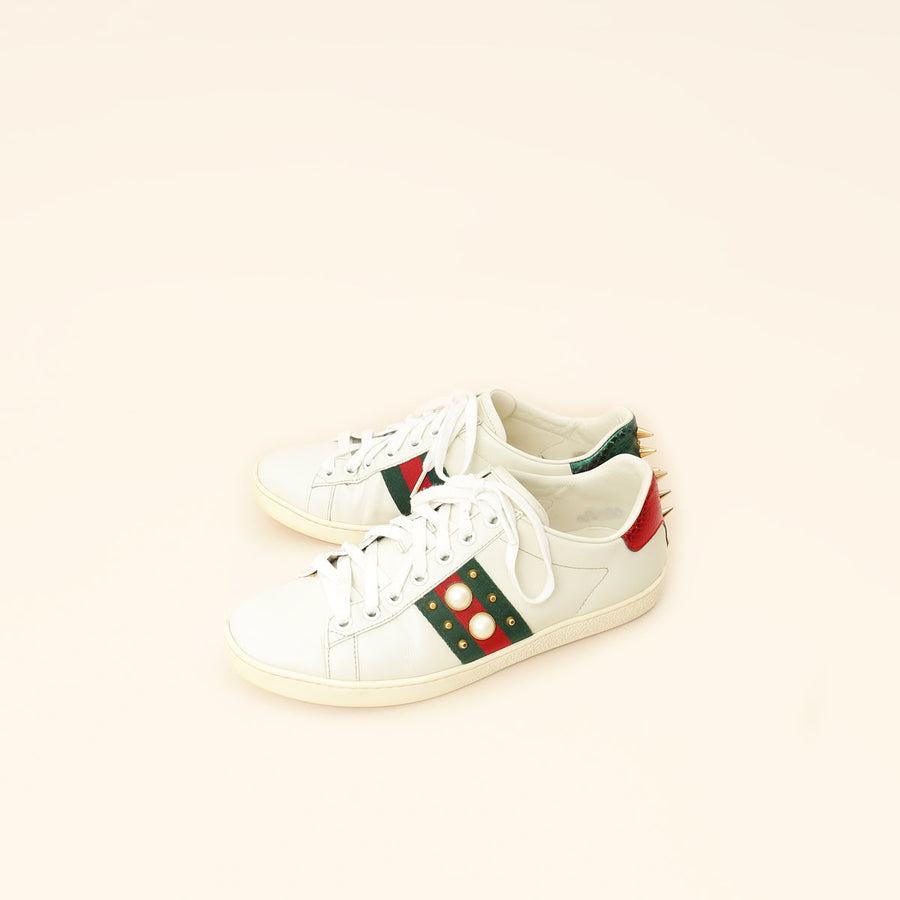 Gucci White Spiked Studded Ace Sneakers 37