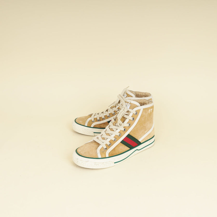 Gucci Beige Suede Tennis 1977 High Top Sneakers 37