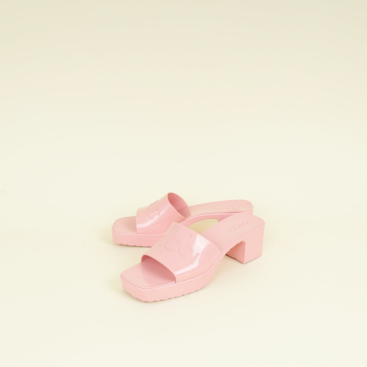 Gucci Pink Logo Rubber Slide Sandal 38