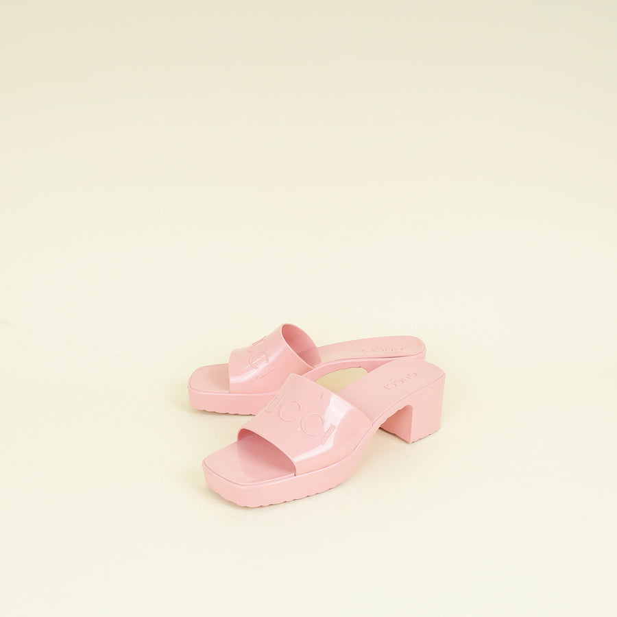 Gucci Pink Logo Rubber Slide Sandal 38