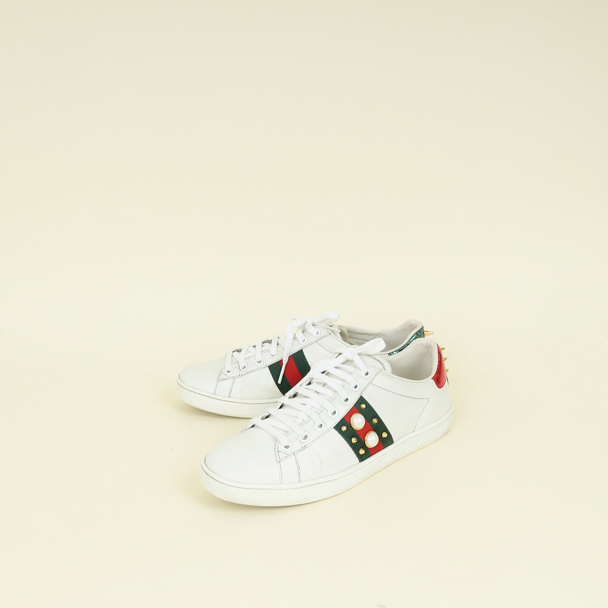 Gucci White Pearl Spike Ace Sneakers 38