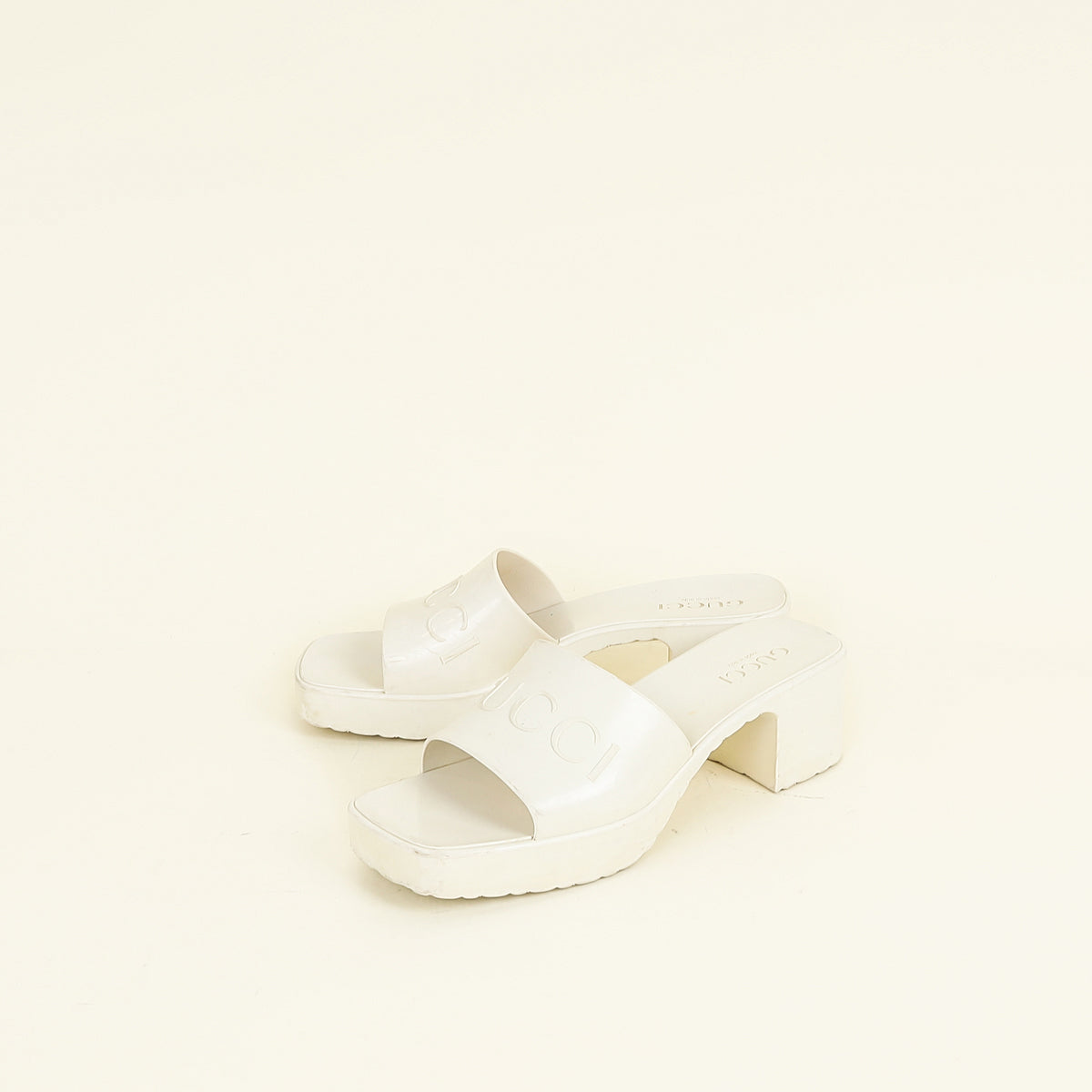 Gucci Ivory White Logo Rubber Slide Sandal 38