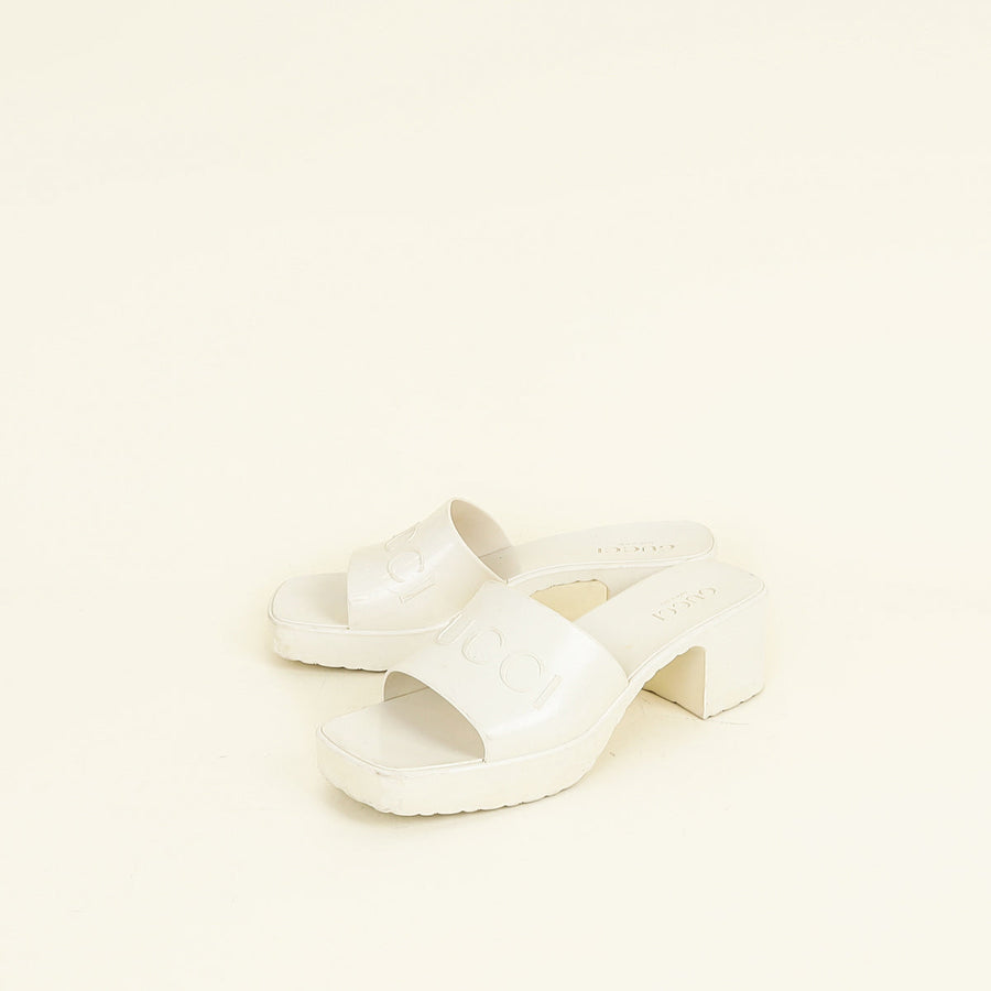 Gucci Ivory White Logo Rubber Slide Sandal 38