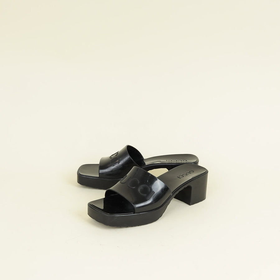 Gucci Black Logo Rubber Slide Sandal 38
