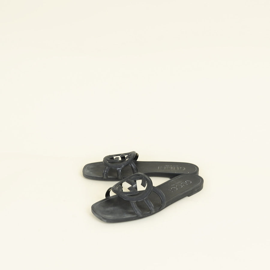 Gucci Black Interlocking G Slide Sandal 39