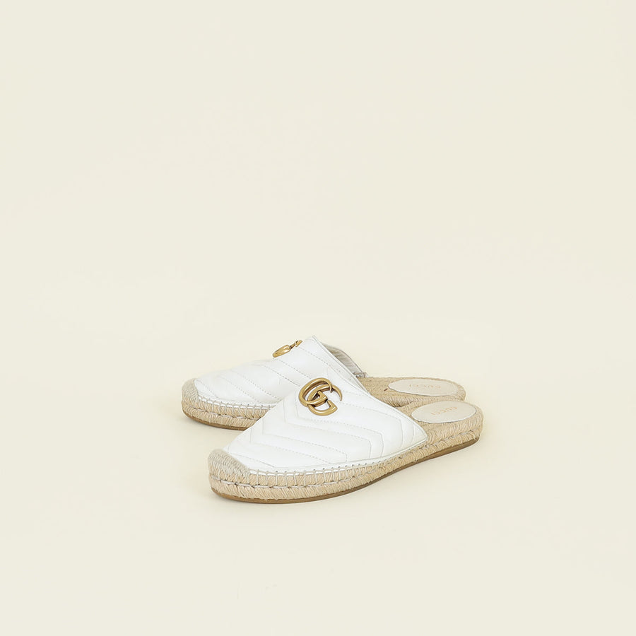 Gucci White GG Marmont Espadrille Mules 39