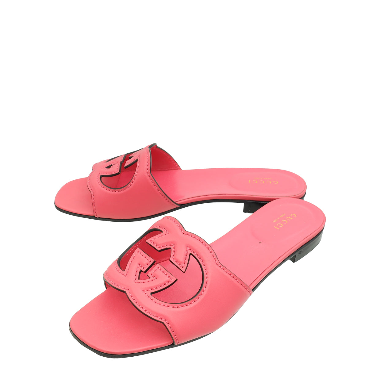 Gucci Dark Pink Interlocking G Cut-out Slide Sandals 39