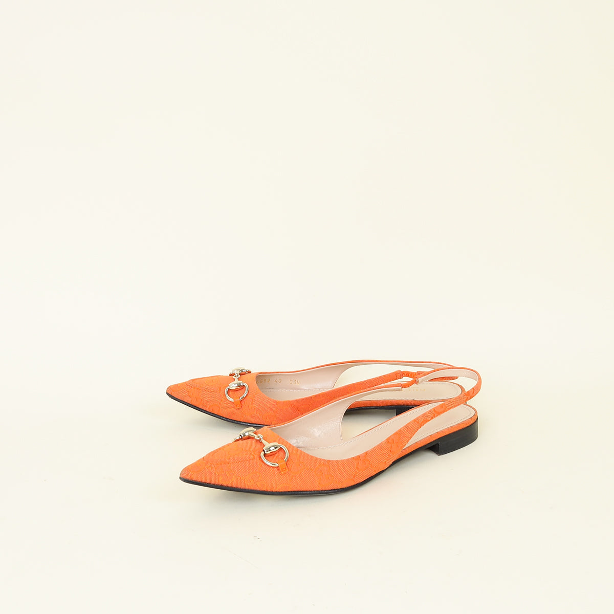 Gucci Orange GG Horsebit Slingback Flat 40