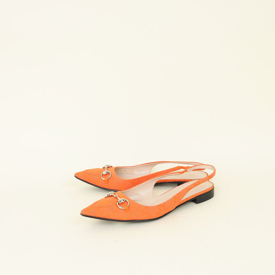 Gucci Orange GG Horsebit Slingback Flat 40