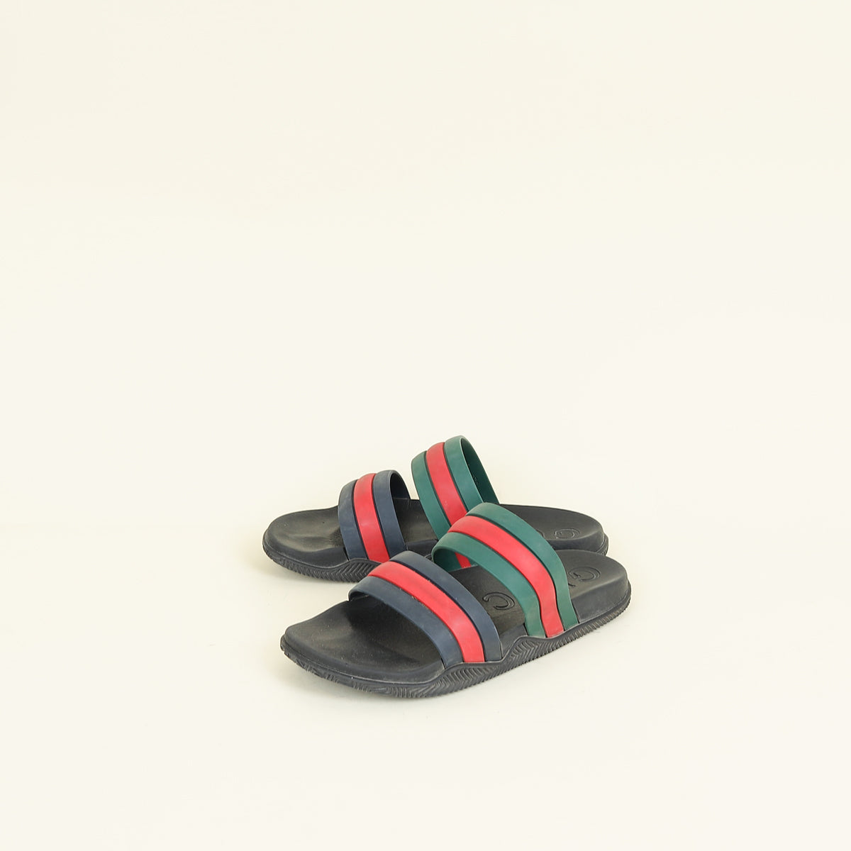 Gucci Tricolor Web Agrado Rubber Double Strap Stripe Sandal 6