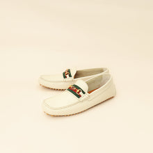 Gucci White Cream Ayrton Horsebit Web Driving Loafer 8.5