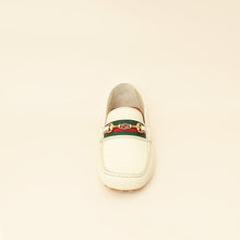 Gucci White Cream Ayrton Horsebit Web Driving Loafer 8.5