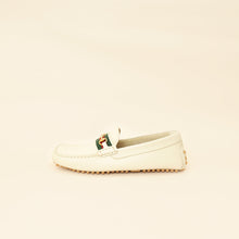 Gucci White Cream Ayrton Horsebit Web Driving Loafer 8.5