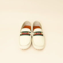 Gucci White Cream Ayrton Horsebit Web Driving Loafer 8.5