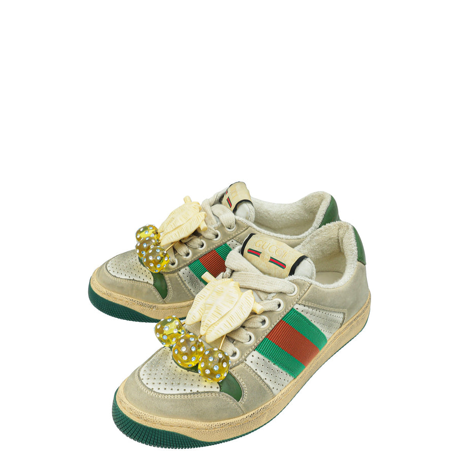 Gucci Dusty White Cherries Screener Sneakers 34