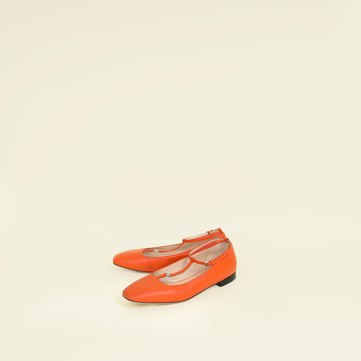 Gucci Orange Double G T-Ankle Strap Ballet Flats 36.5