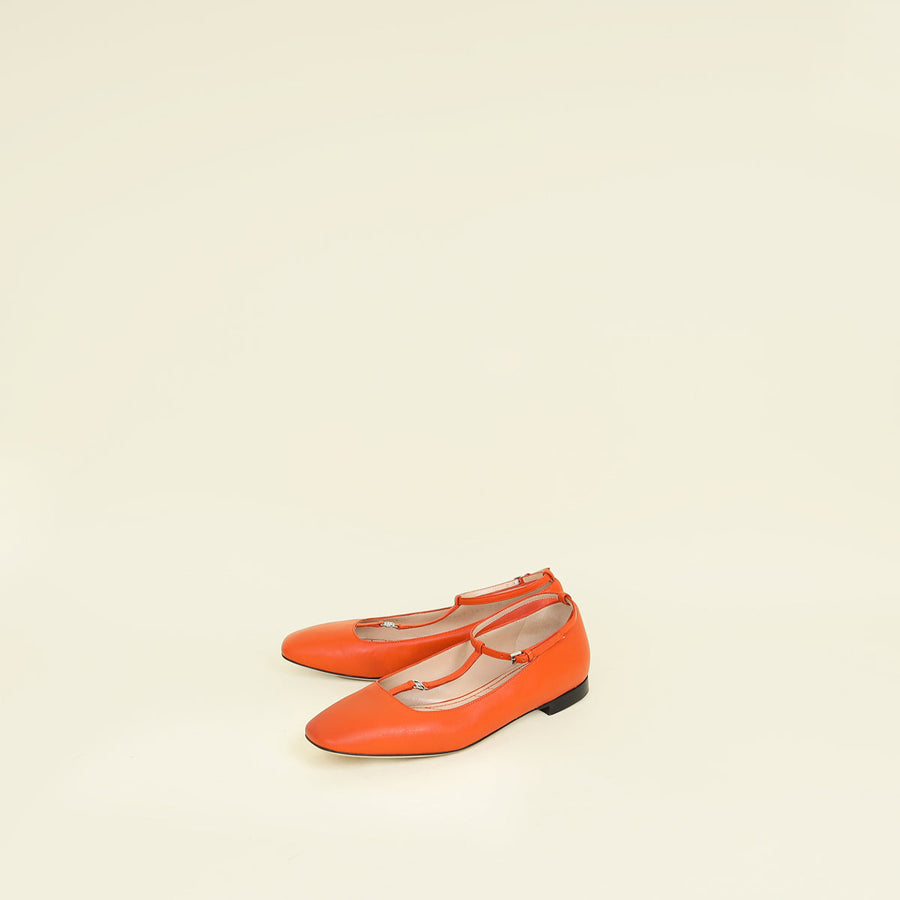 Gucci Orange Double G T-Ankle Strap Ballet Flats 36.5