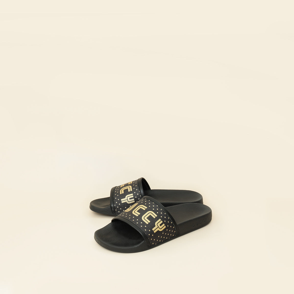 Gucci Black Supreme "Guccy" Star Rubber Slide Sandals 36