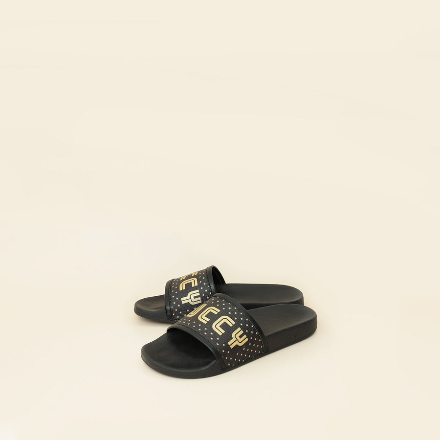 Gucci Black Supreme "Guccy" Star Rubber Slide Sandals 36