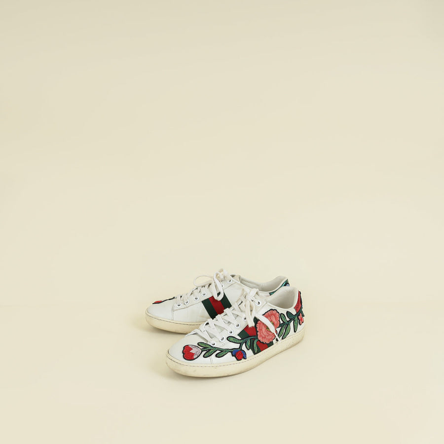 Gucci White Multicolor Ace Floral Embroidered Sneaker 36