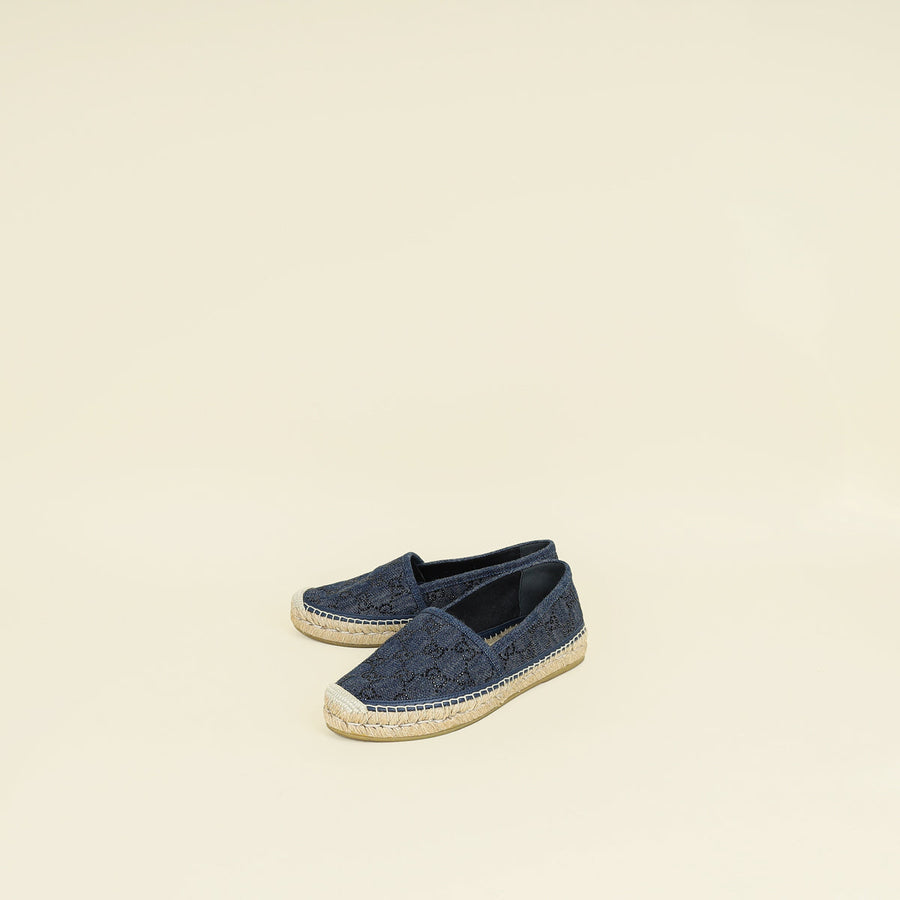 Gucci Denim Blue GG Crystals Espadrilles 36