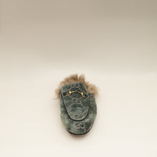 Gucci Olive GG Velvet Fur Princetown Mules 37