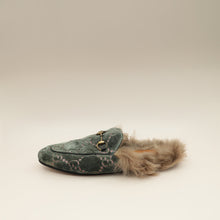 Gucci Olive GG Velvet Fur Princetown Mules 37